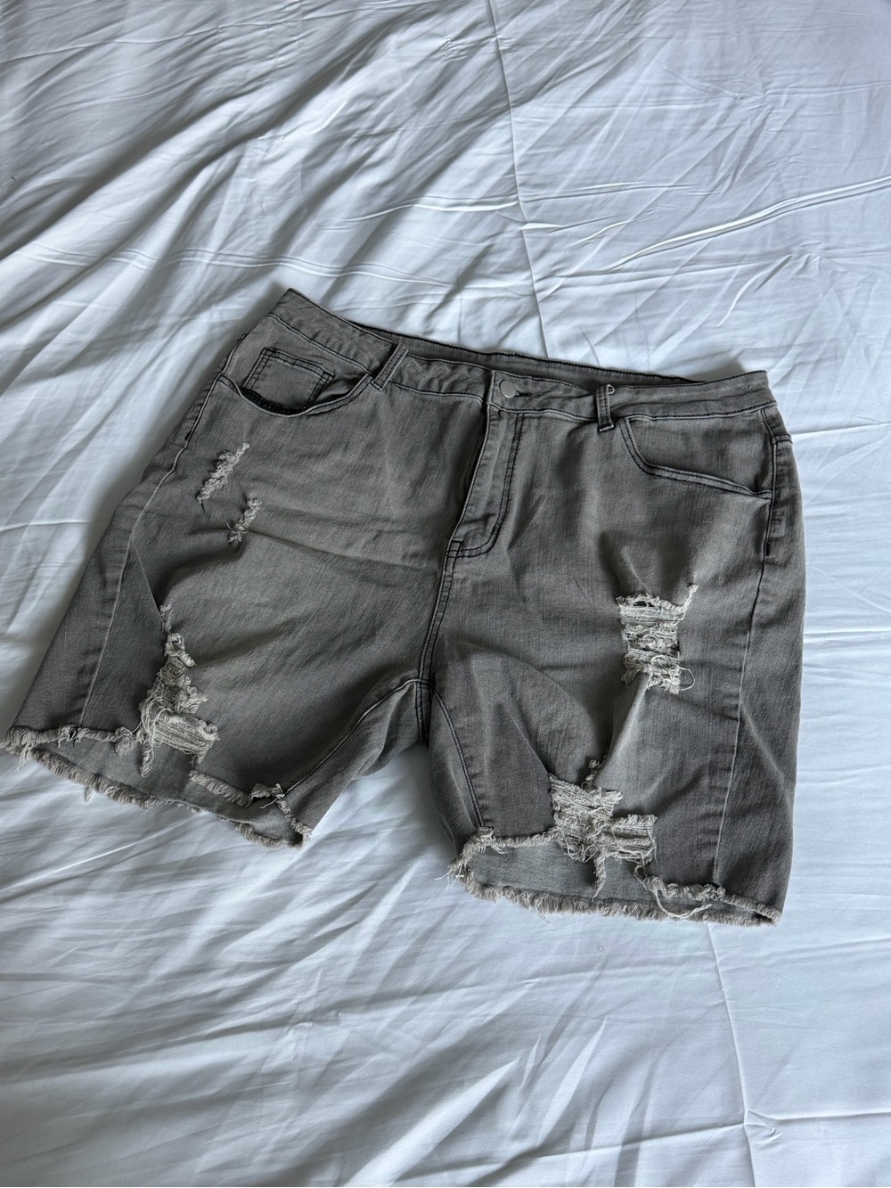 SHEIN Gray Distressed Denim Shorts